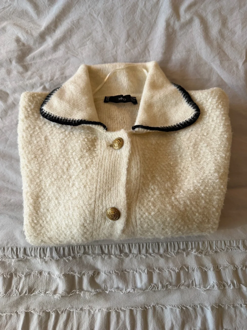 Mango Cream Knit Cardigan with Black Trim